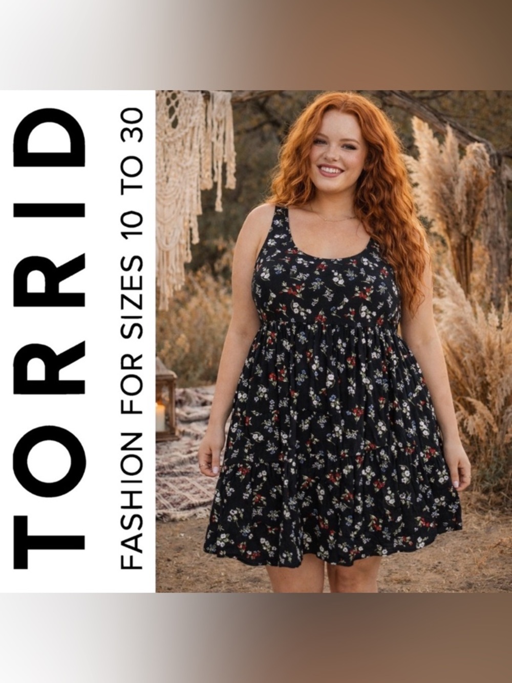TORRID Plus Black Floral Tiered Tank Dress